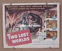 f035 TWO LOST WORLDS title lobby card '50 battling dinosaurs!
