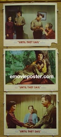 #1225 UNTIL THEY SAIL 3 lobby cards '57 Paul Newman
