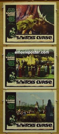 #1230 WITCH'S CURSE 3 lobby cards '63 Kirk Morris