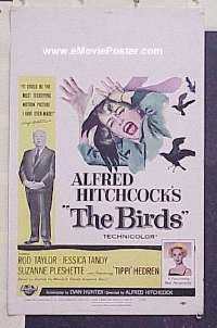 T131 BIRDS window card movie poster '63 Alfred Hitchcock, Rod Taylor