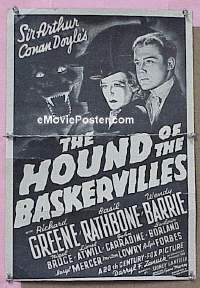 #013 HOUND OF THE BASKERVILLES 13x22 WC R1975 Sherlock Holmes, with art from the original poster!