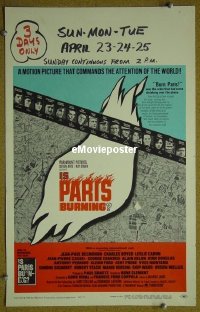T214 IS PARIS BURNING window card movie poster '66 Kirk Douglas, Belmondo