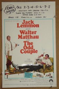 T265 ODD COUPLE  window card movie poster '68 Walter Matthau,qJack Lemmon