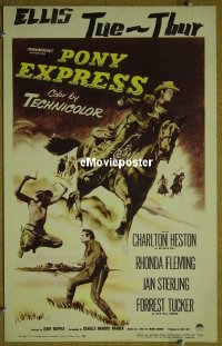 T275 PONY EXPRESS  window card movie poster '53 Charlton Heston