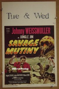 T301 SAVAGE MUTINY window card movie poster '53 Weissmuller as Jungle Jim