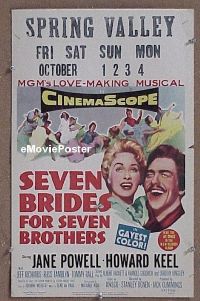 T108 7 BRIDES FOR 7 BROTHERS window card movie poster '54 Jane Powell, Keel