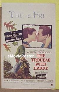 T348 TROUBLE WITH HARRY window card movie poster '55 Alfred Hitchcock