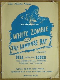 #2349 WHITE ZOMBIE/VAMPIRE BAT WC 1940s Lugosi! 
