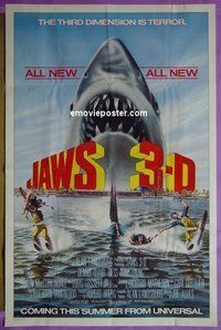 #3605 JAWS 3-D advance 1sh '83 cool shark image!