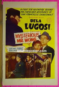 #3898 MYSTERIOUS MR WONG 1sh R50 Bela Lugosi, horror!