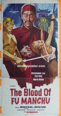 #5125 BLOOD OF FU MANCHU three-sheet movie poster '68 Chris Lee
