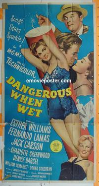 #5129 DANGEROUS WHEN WET three-sheet movie poster '53 Williams