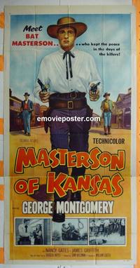 #5161 MASTERSON OF KANSAS three-sheet movie poster '54 cool image!