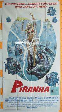 #5166 PIRANHA three-sheet movie poster '78 Dante, cool Solie art!