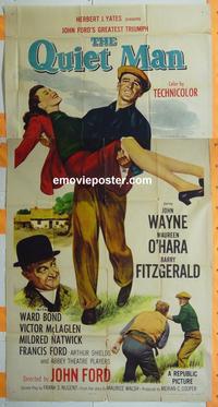#5170 QUIET MAN three-sheet movie poster R57 John Wayne, O'Hara