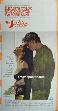 #5175 SANDPIPER three-sheet movie poster '65 Liz Taylor, Burton