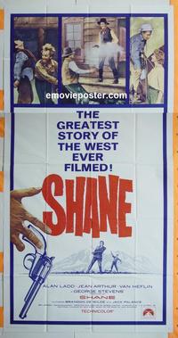 #5177 SHANE three-sheet movie poster R66 Alan Ladd, Jean Arthur