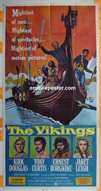 #5197 VIKINGS three-sheet movie poster '58 Kirk Douglas, Curtis