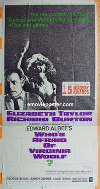 #5200 WHO'S AFRAID OF VIRGINIA WOOLF three-sheet movie poster '66