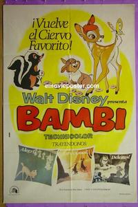 #5251 BAMBI Argentinean movie poster R70s Walt Disney