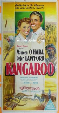 #5106 KANGAROO Australian three-sheet movie poster '51 Maureen O'Hara