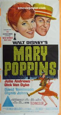 #5107 MARY POPPINS Australian three-sheet movie poster '64 Julie Andrews