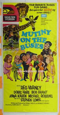 #5108 MUTINY ON THE BUSES Australian three-sheet movie poster '72 English!