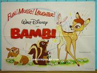 #5018 BAMBI British quad movie poster R67 Disney classic!