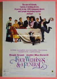 #6423 4 WEDDINGS & A FUNERAL video Aust one-sheet movie poster '94