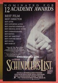 #6450 SCHINDLER'S LIST Aust one-sheet movie poster '93 Neeson
