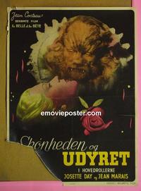 #6082 BEAUTY & THE BEAST Danish movie poster '46 Cocteau