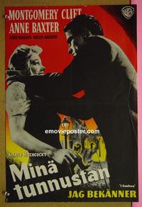 #6079 I CONFESS Finnish movie poster '53 Alfred Hitchcock