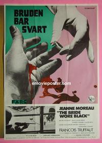 #6361 BRIDE WORE BLACK Swedish movie poster '68 Truffaut