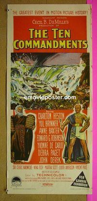 #7070 TEN COMMANDMENTS Aust daybill '56 DeMille, Richardson Studio art of Heston & Brynner!