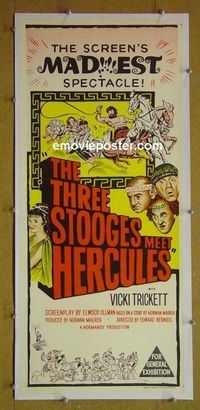 #7014 3 STOOGES MEET HERCULES linenbacked Australian daybill movie poster '61 Moe, Larry