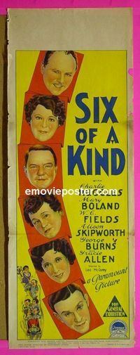 #7001b 6 OF A KIND Australian long daybill movie poster '34 WC Fields