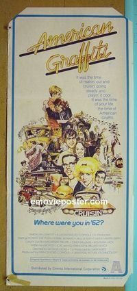#7128 AMERICAN GRAFFITI Aust daybill '73 George Lucas teen classic, it was the time of your life!
