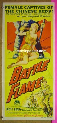 #7161 BATTLE FLAME Australian daybill movie poster '59 Marines!