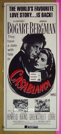 #7243 CASABLANCA Australian daybill movie poster R80s Bogart, Bergman