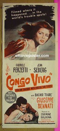 #7277 CONGO VIVO Australian daybill movie poster '62 Jean Seberg