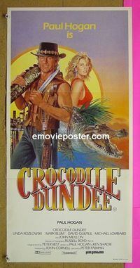 #7290 CROCODILE DUNDEE Australian daybill movie poster '86 Hogan