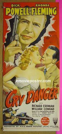 #7295 CRY DANGER Australian daybill movie poster 51 film noir!