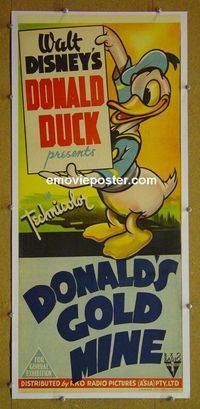 #7022 DONALD DUCK PRESENTS Aust daybill 1940s Walt Disney, RKO, Donald's Gold Mine