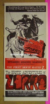 #7365 EROTIC ADVENTURES OF ZORRO Australian daybill movie poster '72