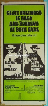 #7392 FISTFUL OF DOLLARS/FOR A FEW DOLLARS MORE Australian daybill movie poster '69