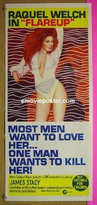 #7393 FLAREUP Australian daybill movie poster '70 sexy Raquel Welch!