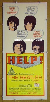 #7028 HELP linenbacked Australian daybill movie poster '65 The Beatles!