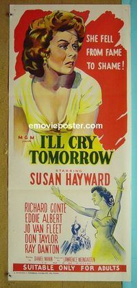 #7500 I'LL CRY TOMORROW Australian daybill movie poster R60s Hayward