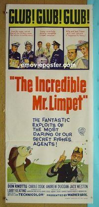 #7503 INCREDIBLE MR LIMPET Australian daybill movie poster '64