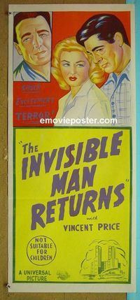 #7510 UNIVERSAL stock Aust daybill 1950s Vincent Price, Cedric Hardwicke, Invisible Man Returns!